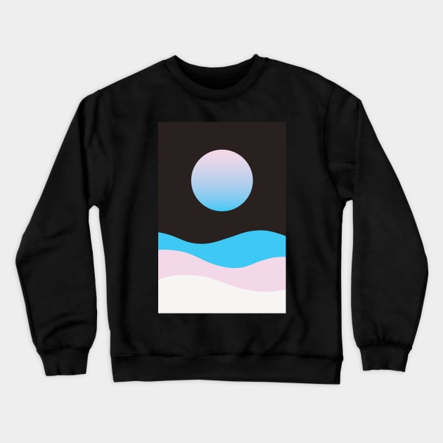 Full Moon Abstract Landscape Ocean Waves Crewneck Sweatshirt by Inogitna Designs